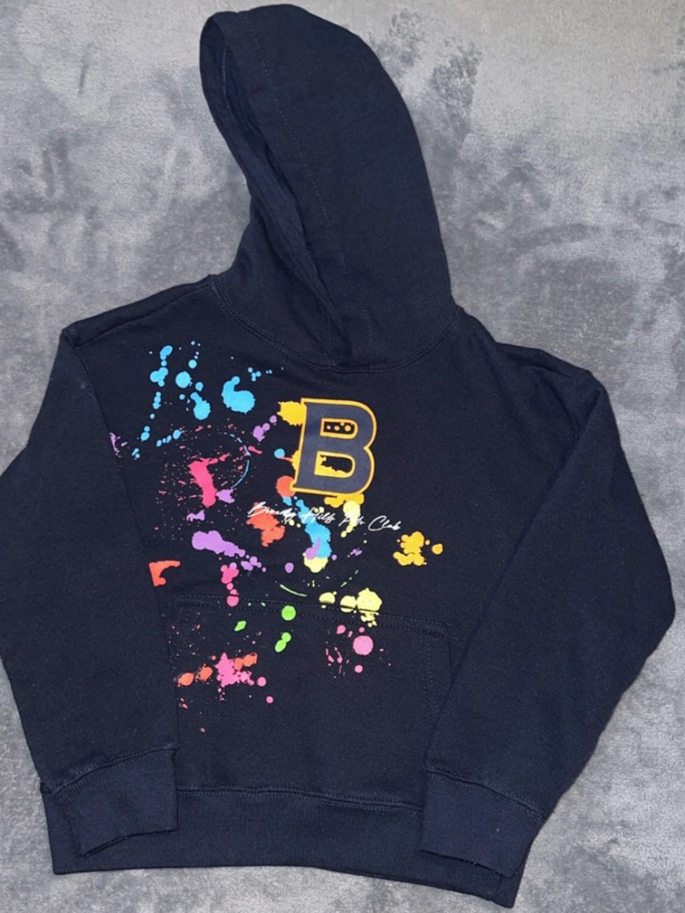 Kids Beverly Hill Polo Club Blue Hoodie with Colorful Paint Splatter